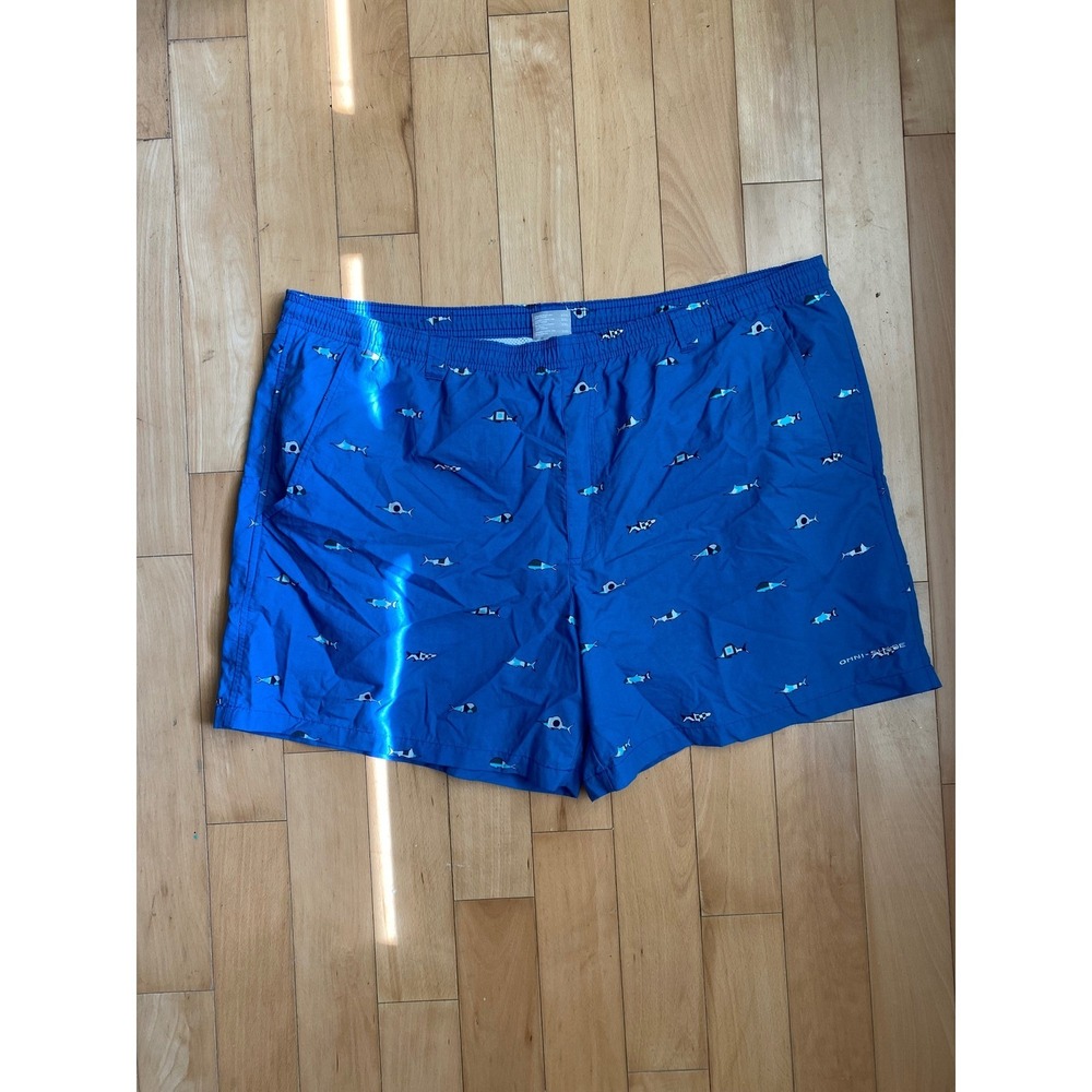 Columbia PFG Fishing Shorts Mens XXL Blue Marlin Fish Print Omni-Shade Sun Gear